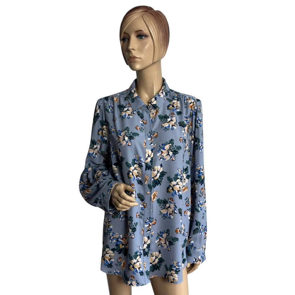 LC Lauren Conrad Collared Button-Front Shirt in Blue Blooming Plus Size 1X - Picture 6 of 11